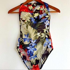 Tommy Bahama Tropical Floral One-Piece Swimsuit in Blue, Red, Green, Cream